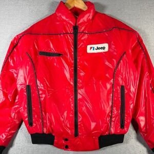 Vintage Red Jeep Racing Jacket Puffer Bomber Style Mens Size‎ Small Made in USA